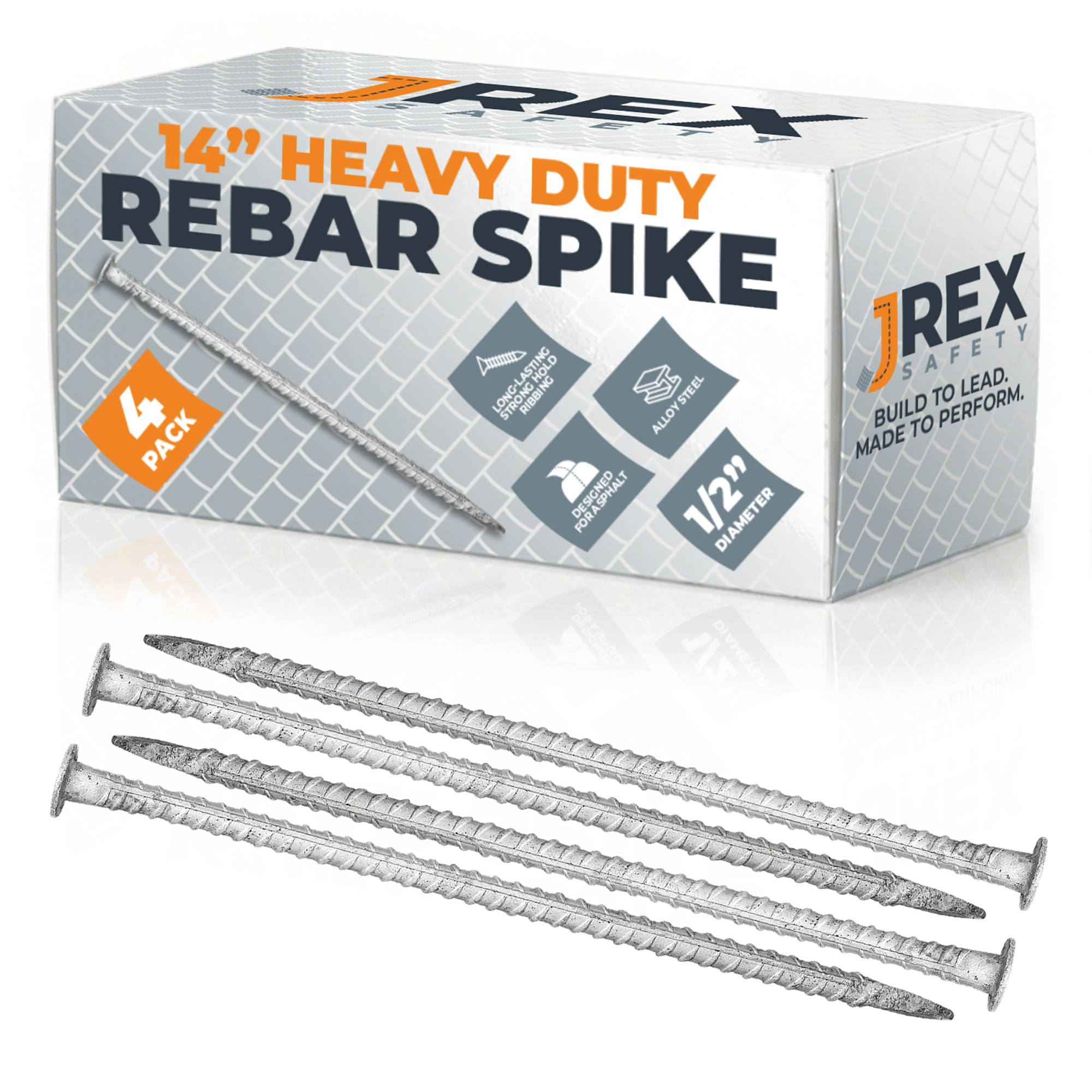 14 Inch Rebar Ground Stakes for Asphalt - 1/2 Inch Diameter - 4 Pack